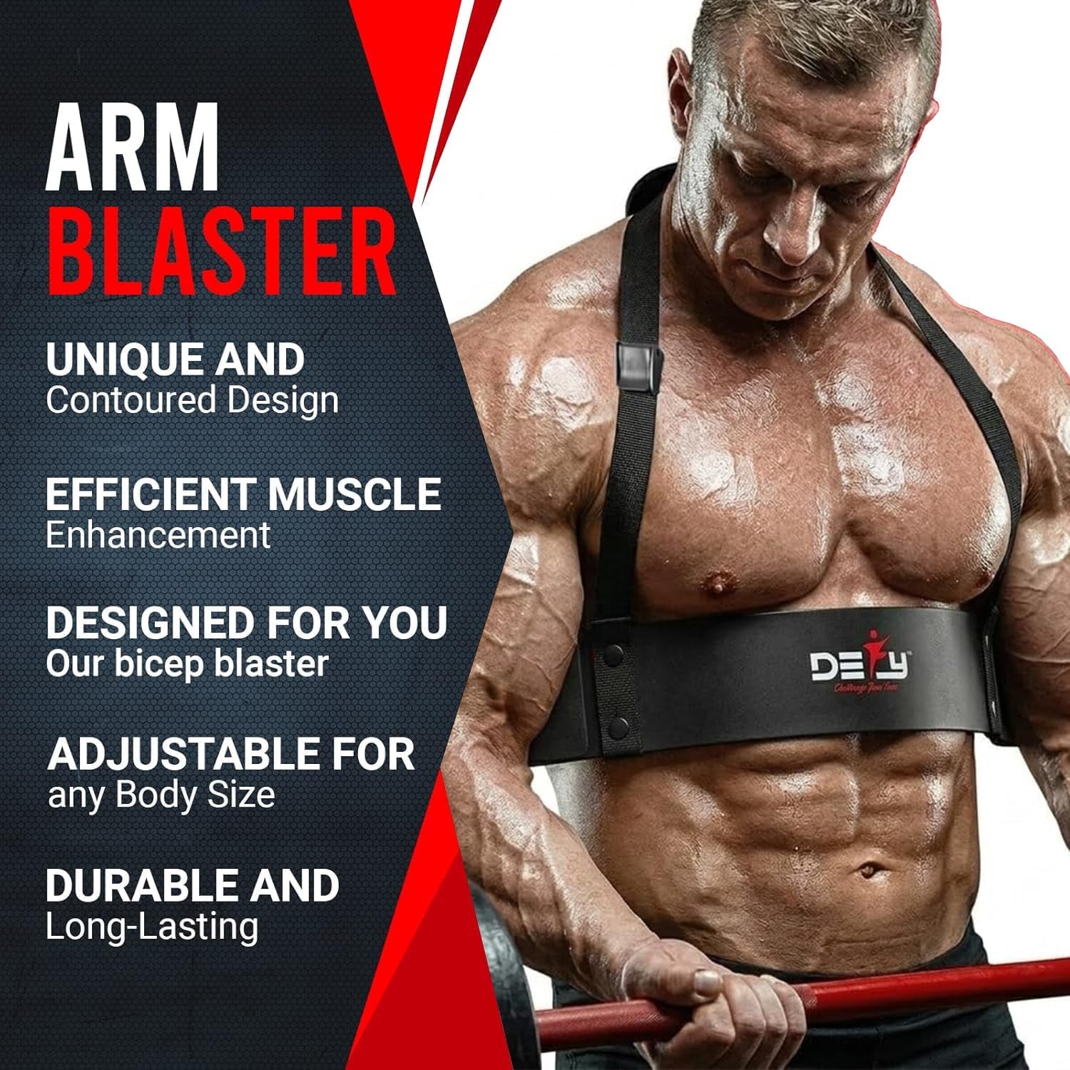 DEFY Adjustable Arm Blaster for Biceps and Triceps with Durable 7mm Aluminum Plate and Neck Pad - Strength Training Isolator Curl Machine for Bodybuilding