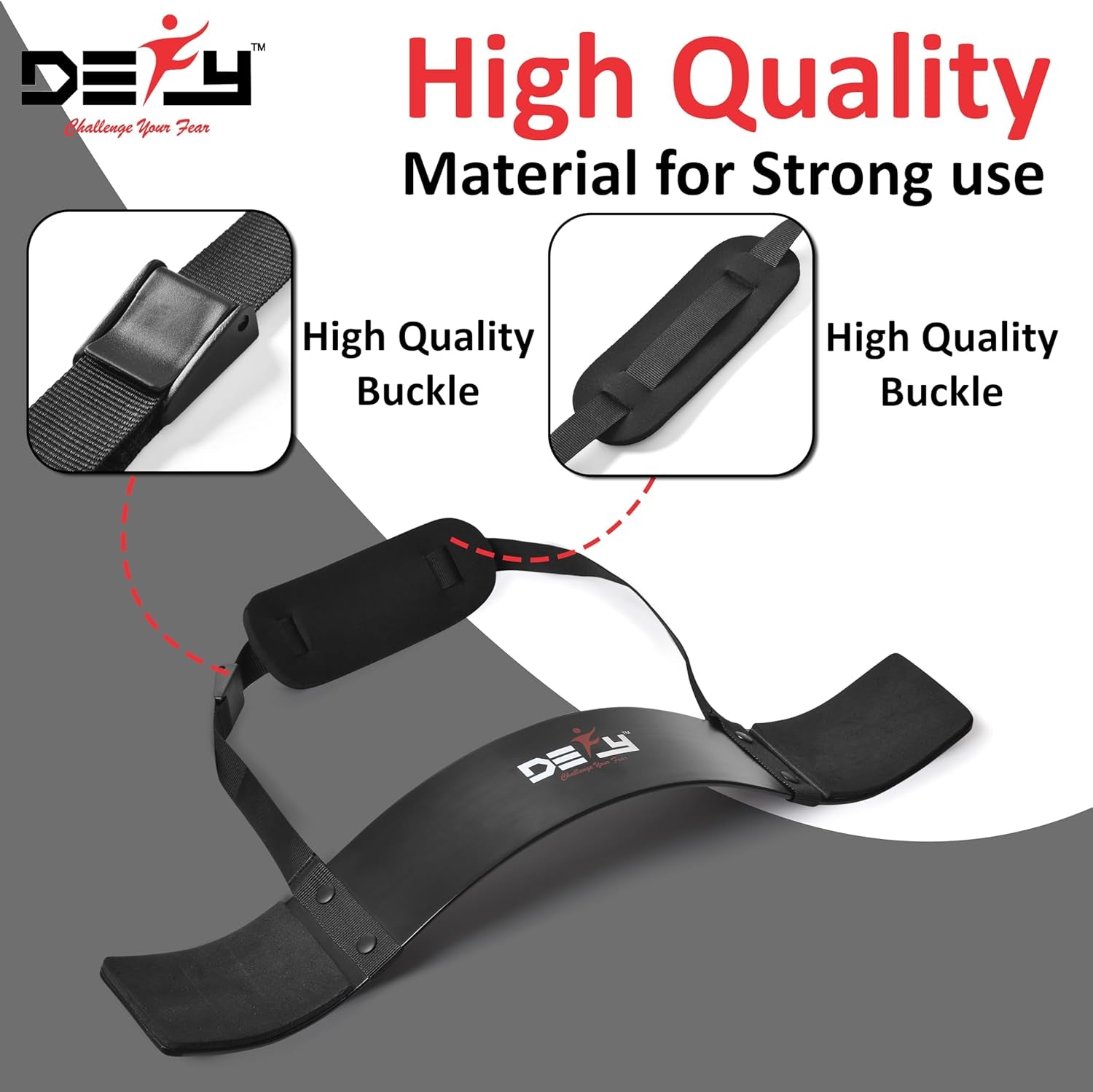 DEFY Adjustable Arm Blaster for Biceps and Triceps with Durable 7mm Aluminum Plate and Neck Pad - Strength Training Isolator Curl Machine for Bodybuilding