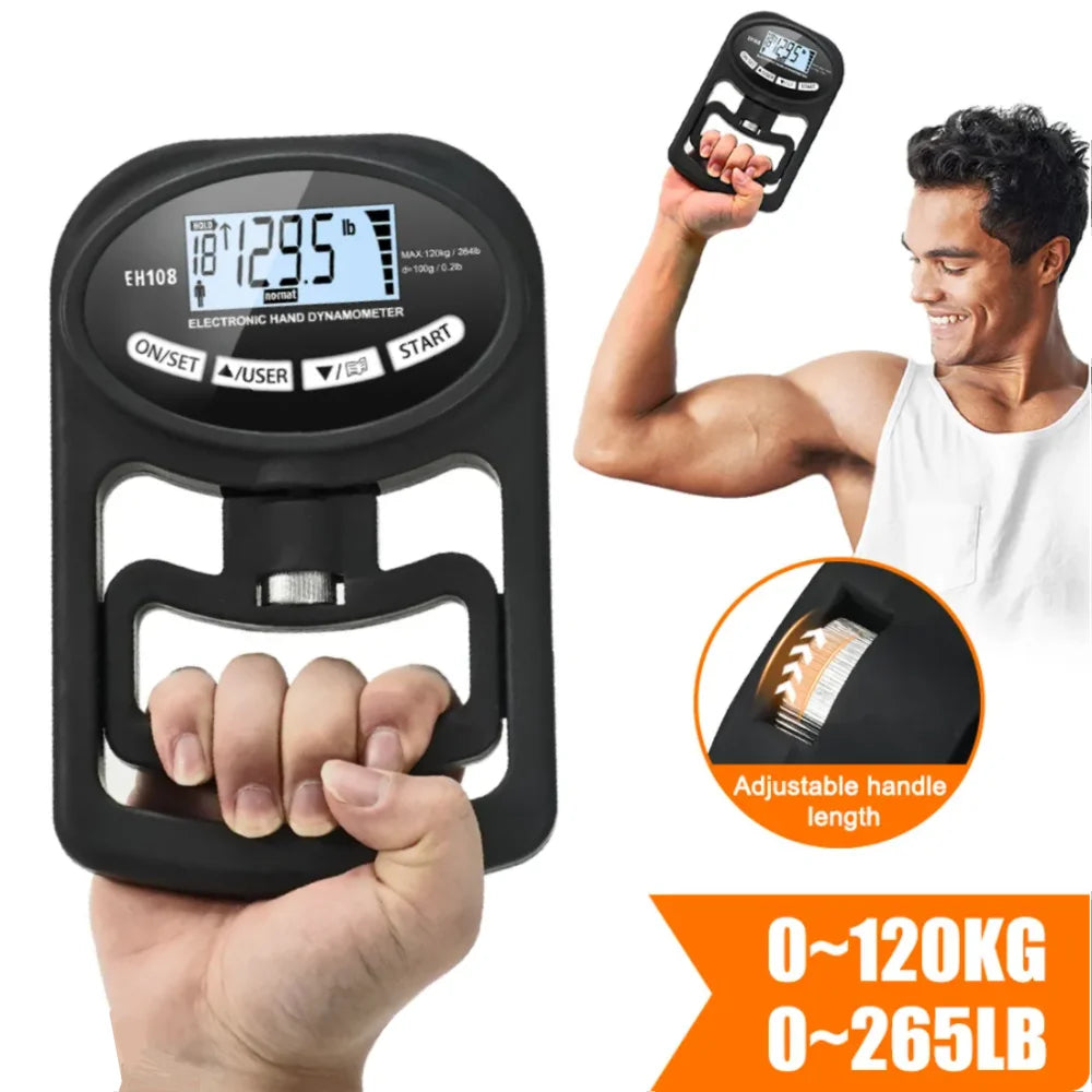 Digital Hand Grip Strength Tester – 265 lb / 120 kg Dynamometer with LCD Display & USB Charging for Grip Training