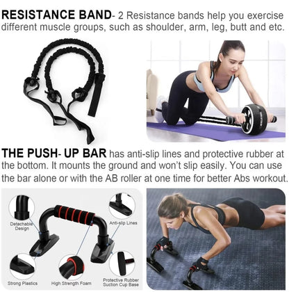 17-in-1 Ab Roller Wheel Workout Kit with Resistance Bands, Knee Mat, Jump Rope, Push-Up Bar, and Core Strength Equipment for Home and Gym Use - Unisex Design in Red