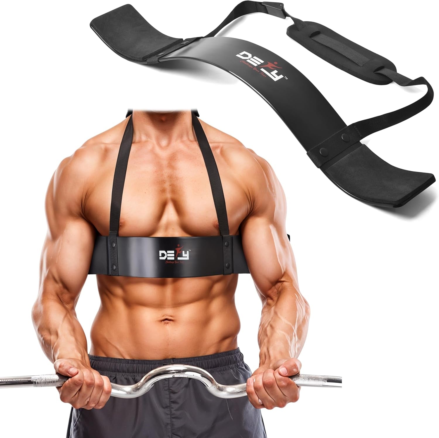 DEFY Adjustable Arm Blaster for Biceps and Triceps with Durable 7mm Aluminum Plate and Neck Pad - Strength Training Isolator Curl Machine for Bodybuilding