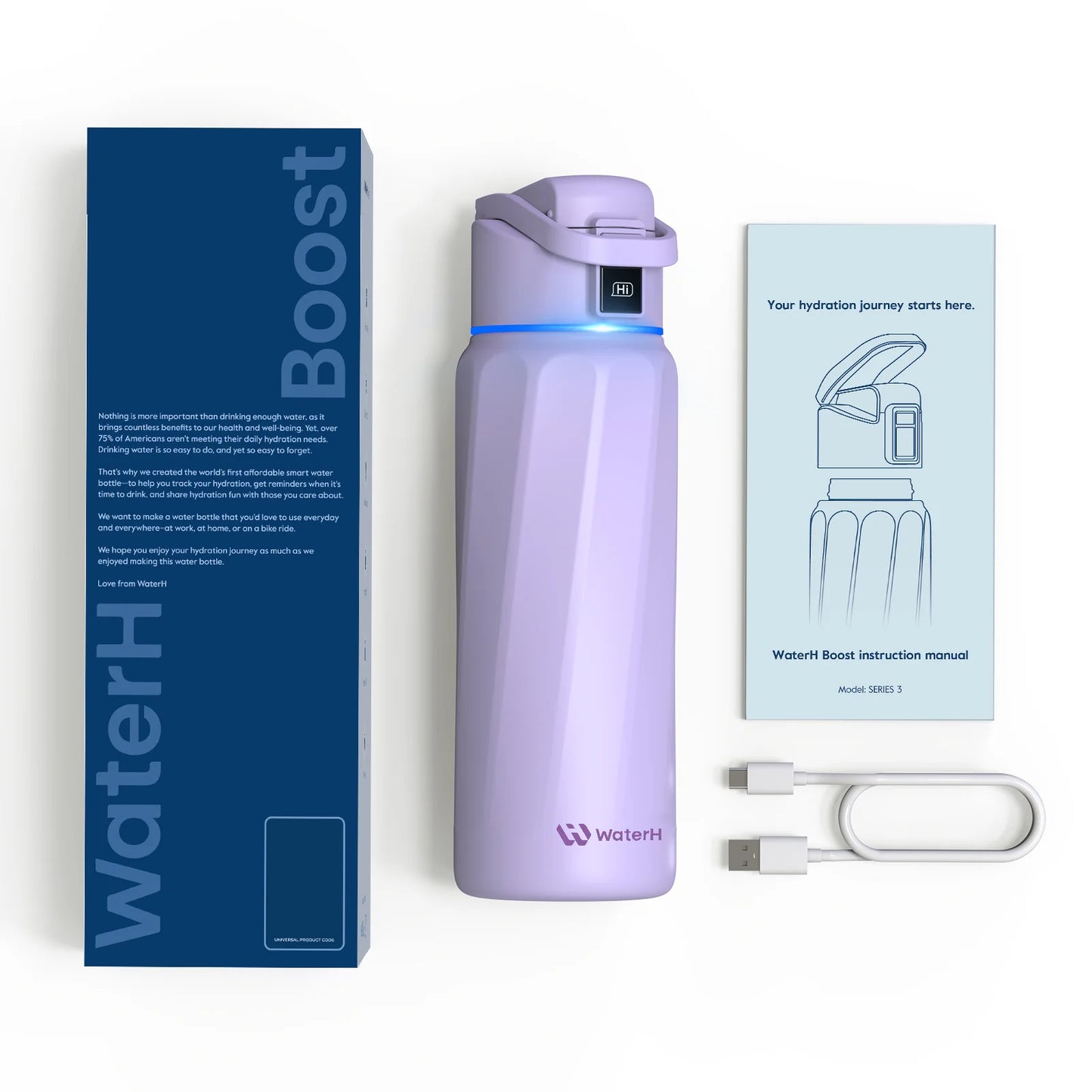 Waterh Boost Smart Hydration Bottle: 32 Oz Tracker with App Integration and Insulation