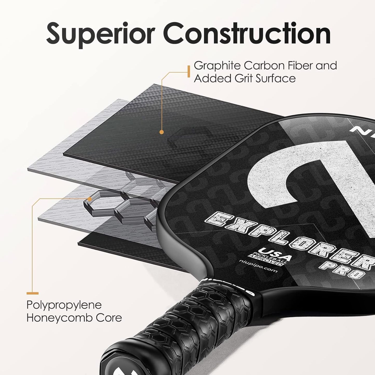 USAPA Approved Pickleball Paddle Set – Carbon Fiber & Fiberglass Paddles with Honeycomb Core, Cushioned Grip & Carry Bag