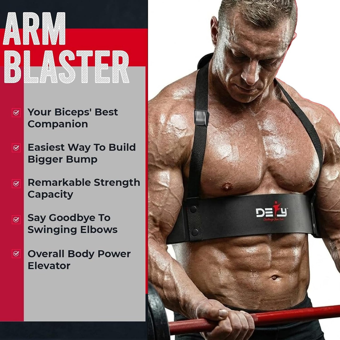 DEFY Adjustable Arm Blaster for Biceps and Triceps with Durable 7mm Aluminum Plate and Neck Pad - Strength Training Isolator Curl Machine for Bodybuilding