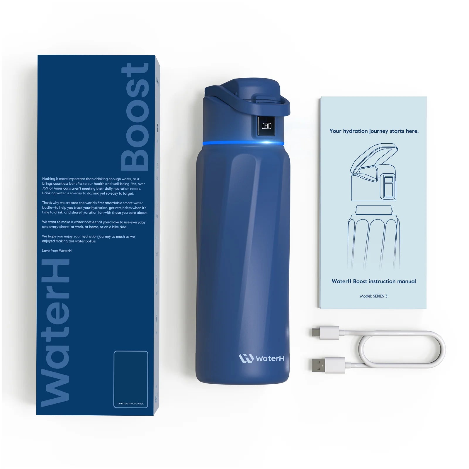 Waterh Boost Smart Hydration Bottle: 32 Oz Tracker with App Integration and Insulation