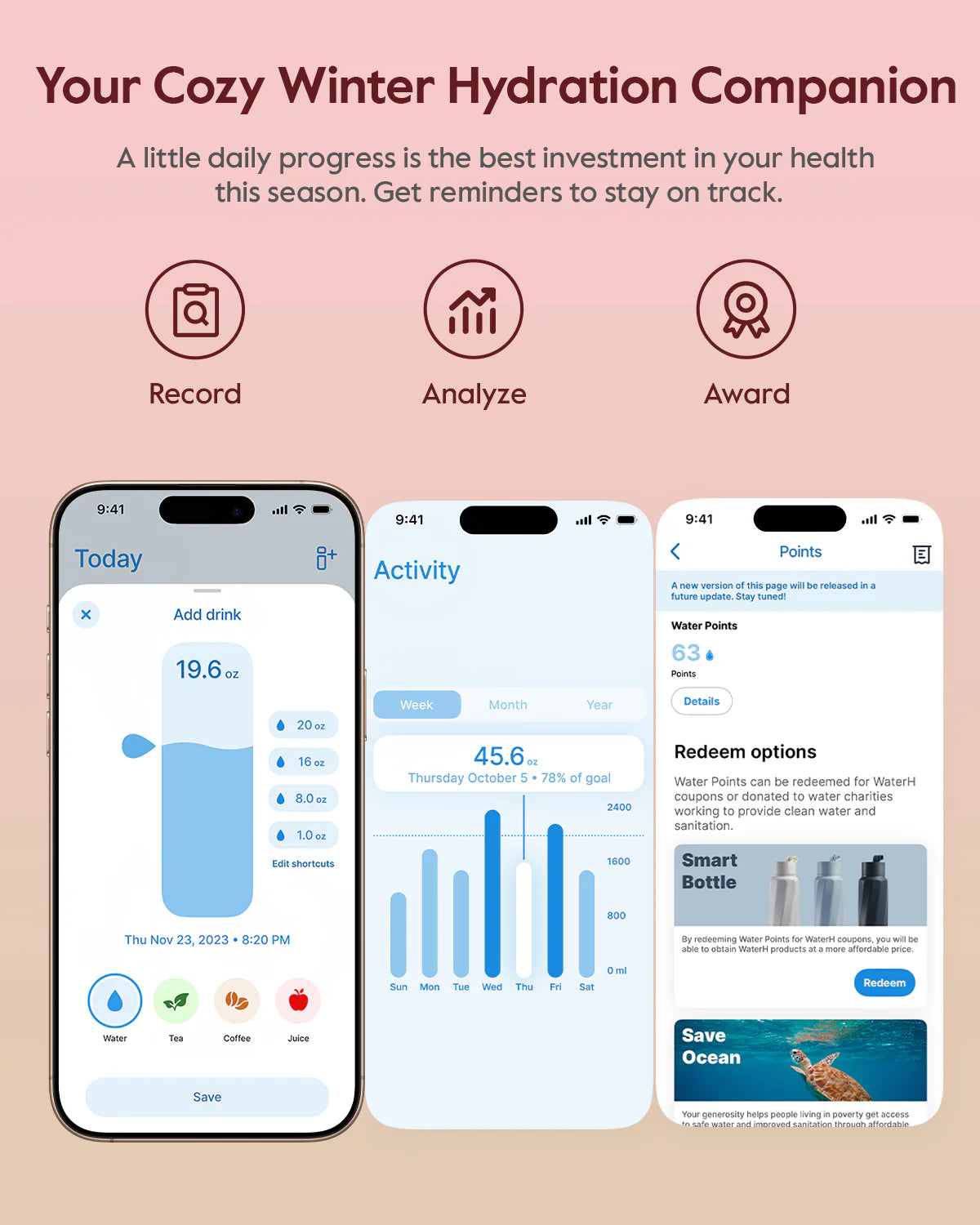 Waterh Boost Smart Hydration Bottle: 32 Oz Tracker with App Integration and Insulation