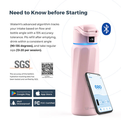 Waterh Boost Smart Hydration Bottle: 32 Oz Tracker with App Integration and Insulation